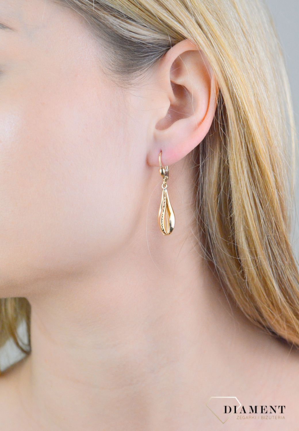 Kolczyki złote łezki wiszące próba 375, KL 7099 375.jpg